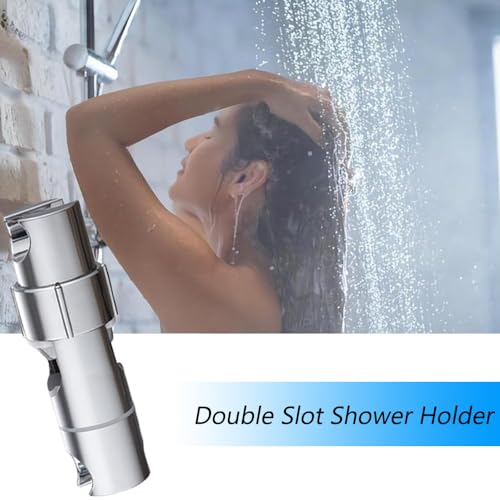 Shower Head Holder for Slide Bar 16-27mm Double Slot Adjustable Hand Shower Bracket for Slide Bar Slider Clamp Bathroom Replacement 360 Degree Rotating Bidet Sprayer Holder, ABS Chrome