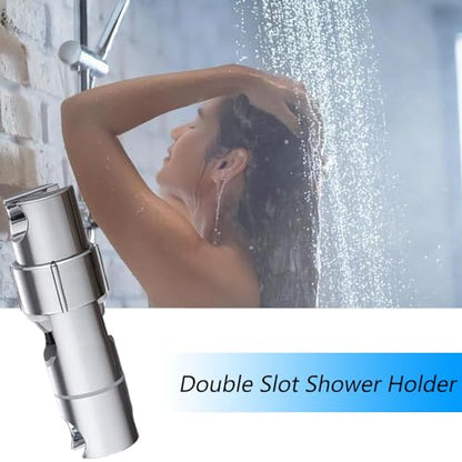 Shower Head Holder for Slide Bar 16-27mm Double Slot Adjustable Hand Shower Bracket for Slide Bar Slider Clamp Bathroom Replacement 360 Degree Rotating Bidet Sprayer Holder, ABS Chrome