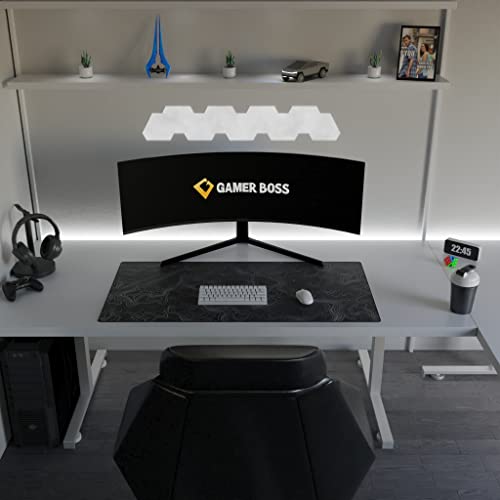 Gamer Boss - Gaming Mouse Pad - 48 x 24 Inches - 4mm Thick with Stitched Edges, Non-Slip Rubber Base, Premium Cloth Mousepad, Desk Mat for Laptop, Keyboard, Computer & PC (Mega, Topographic) - color: Topographic, size: 48" x 24"