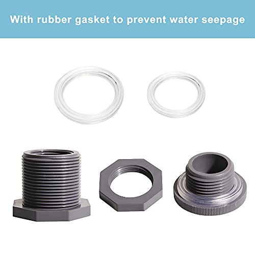 1/2 Inch PVC Bulkhead Water Tank Connector Adapter Fitting with Plugs Thru-Bulk Pipe Fitting for Rain Barrels, Aquariums, Ponds(Set of 3) - size: 1/2"-3pcs