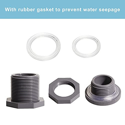1/2 Inch PVC Bulkhead Water Tank Connector Adapter Fitting with Plugs Thru-Bulk Pipe Fitting for Rain Barrels, Aquariums, Ponds(Set of 3) - size: 1/2"-3pcs