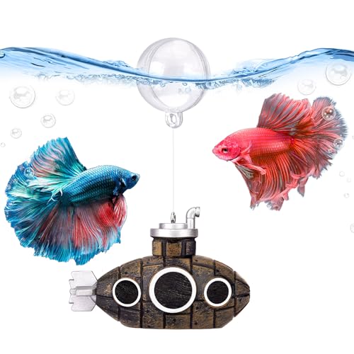 2.1 in Mini Floating Submarine Fish Tank Decoration, Safe Resin Aquarium Decoration for Betta Toys, Cichlid, Goldfish, Shrimps and Hermit Crabs, Cute Retro Underwater Fish Tank Accessories - size: 2.1'' Mini Floating Submarine