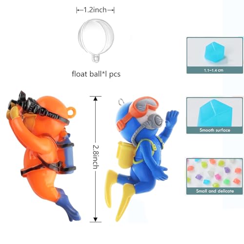 Muzero Fish Tank Decorations Aquarium Floating Diver,100 Luminous Stone Glow in The Dark Pebble and 2 Floating Ornaments Accessories for Fish Tank Decor