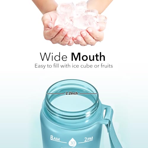 Hyeta Plastic Water Bottle With Straw & Time Marker, 32oz Leakproof Jug - color: Blue-Blue Ombré