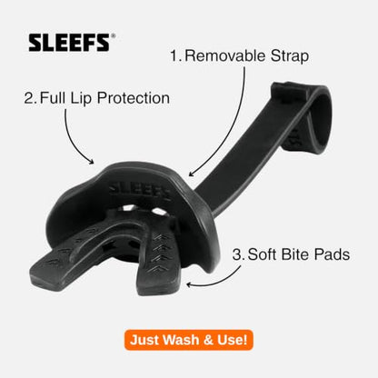 SLEEFS Kids Football Mouthguard with Strap for Teeth and Impact Protection - color: Black, size: Kids