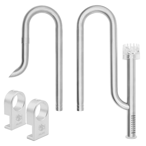 LINLAN 304 Stainless Steel Lily Pipe Inflow and Outflow with Mini Aluminum Alloy Pipe Holder, 360° Rotatable Outflow, Fits 5/8 Inch ID Filter Hose, for Rimless Aquariums (16mm-with Skimmer)