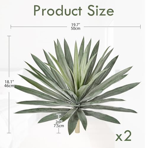 Briful Large Artificial Agave Plant Stems, 2 Pack 18.1in Faux Agave Plant Bushes Fake Agave Silk Plants for Outdoor Indoor Planter Filler DIY Garden Patio Home Decor