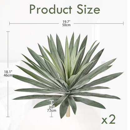 Briful Large Artificial Agave Plant Stems, 2 Pack 18.1in Faux Agave Plant Bushes Fake Agave Silk Plants for Outdoor Indoor Planter Filler DIY Garden Patio Home Decor