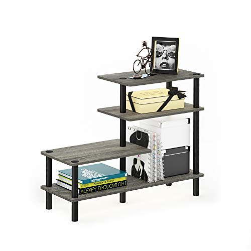 Furinno Turn-N-Tube 3-Tier Side Display Rack, French Oak Grey/Black - color: French Oak Grey/Black, style: 4-Tiers, Side Ladder