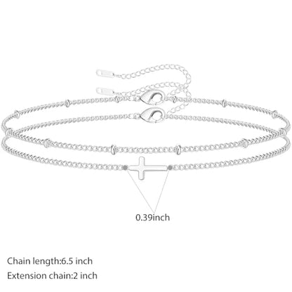 18K Gold Plated Small Cross Bracelet for Women | Tiny Cute Cross Bracelets | Beaded Bracelet | Hip Hop Knot | Hand Chain Bracelets | Gold Jewelry Gifts for Women - color: Cross Set Silver(2PCS)