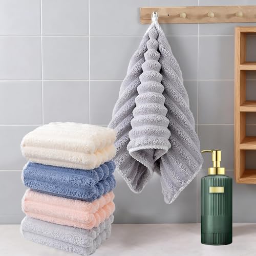 Soft Coral Velvet Hand Towels, Microfiber Washcloths for Bathroom (1 Pack, 12"X24") - Light, Soft & Absorbent, Multipurpose Hand Towels with Hanging Loops, Daily Use & Guest Use, Coral Gary - color: Coral-gray