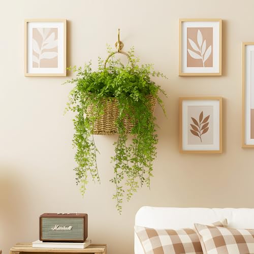 Hanging Wall Basket Handwoven Wicker Basket for Plants, Flowers & Storage, Rustic Farmhouse Wall Decor Organizer, Natural Seagrass