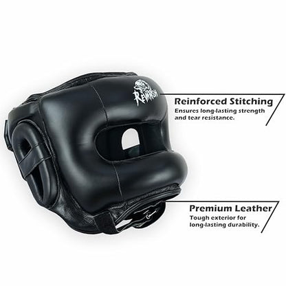 Revansh Leather Headguard - Premium Boxing Headgear for Adults & Kids | Ideal for MMA, Muay Thai, Kickboxing, Karate, Martial Arts, and Taekwondo Training & Sparring - size: Small-Medium