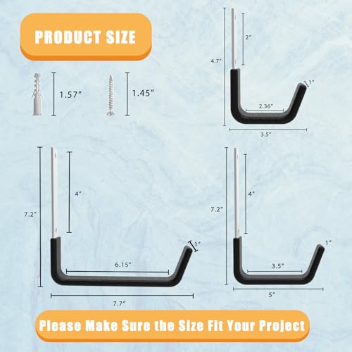 Heavy Duty Utility Hooks for Garage Storage Utility Hooks Wall Mount,Garage Hooks Heavy Duty,Garage Wall Hooks,Hose Holder,Bike Hooks,Ladder Hooks,Leaf Blower Hanger (2S & 2M & 2L) | Bike Hanger and Hose Holder in Zinc-Coated Steel; 50 lb Capacity, Black