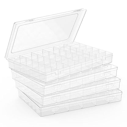 1 Pack Plastic Organizer Container Box, 36 Grids Clear Plastic Parts Organizer Box, for Beads, Art DIY, Crafts, Jewelry, Fishing Tackle with Label Stickers