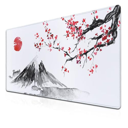Large Mouse Pads White, Home Office Desk Pad Gaming Mat, Desk Mat Large Non-Slip Rubber Base Waterproof with Stitched Edges, 35.4 X 15.7 inch for Work/Game/Office Japan Traditional Painting - color: Japan Traditional Painting