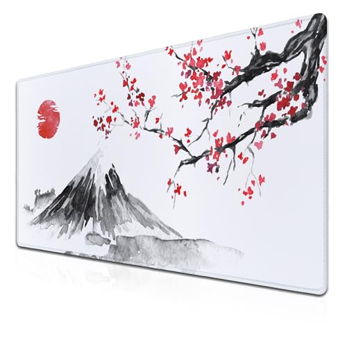 Large Mouse Pads White, Home Office Desk Pad Gaming Mat, Desk Mat Large Non-Slip Rubber Base Waterproof with Stitched Edges, 35.4 X 15.7 inch for Work/Game/Office Japan Traditional Painting - color: Japan Traditional Painting