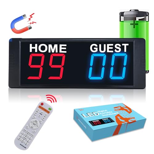 YZ LED Portable Digital Scoreboard, Tabletop Electronic Scoreboard with Remote, Score Keeper for Games Cornhole/Basketball/Ping Pong/Baseball/Tennis/Volleyball Indoor Outdoor - style: battery(red&blue)