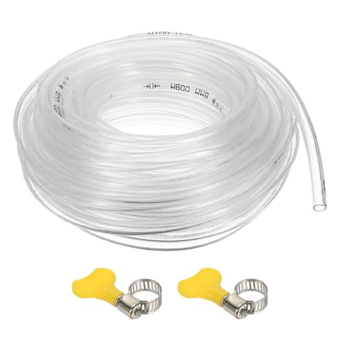 PATIKIL PVC Vinyl Tubing, 1/4"ID x 5/16"OD Flexible Clear Plastic Tube with 2 Hose Clamps, Hose Line Pipe for Multipurpose Industrial Vinyl Aquarium, 33FT - size: 1/4" ID 33FT