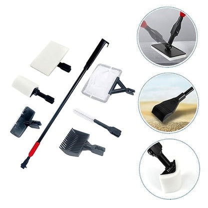 Kisangel 1set Aquarium Cleaning Tools Fish Tank Brush Kit Replaceable Fine Mesh Net Easy Storage Essential Scrubber for Freshwater Aquariums