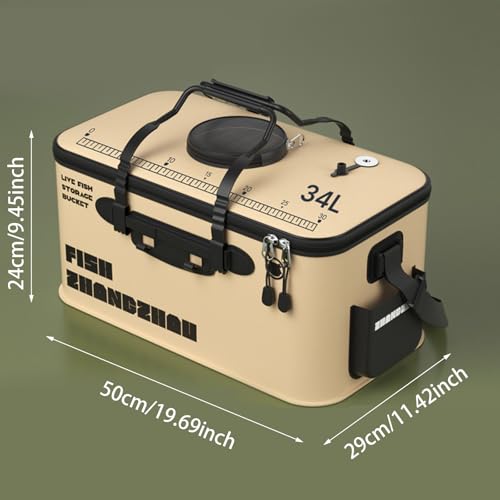 Live Fish Lures Buckets - Live Bait Protection Box, Foldable Fishing Bucket | Folding Fishing Bucket with Aeration Hole, Portable Water Container, Fish Transport Boxes for Travel Hiking (50x29x24cm)