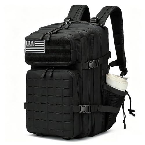 Military Tactical Backpack 45L/25L 3 Day Assault Pack Molle Daypack Hiking Backpack for Men and Women - color: Black-2, size: 45L