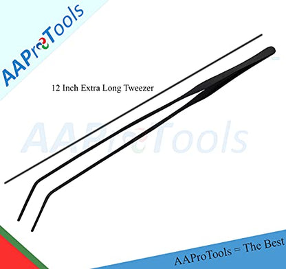 12 Inch Black Curved Aquarium Tweezers Stainless Steel Curved Tweezer with Carbonation Protection Coating Against Rust Long Reptiles Feeding Tongs for Aquatic Plants Lizards Spider Snakes