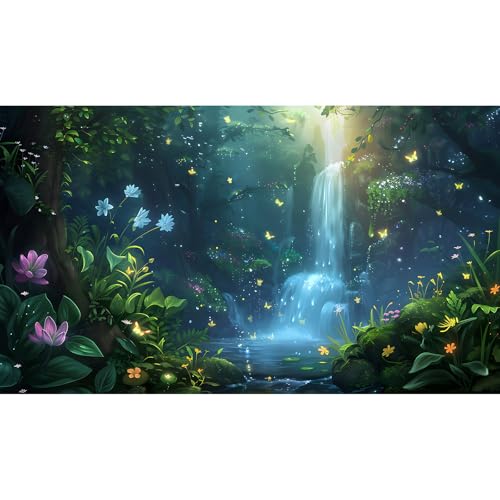 Fantasy Forest Aquarium Background Waterfall Cascades Tranquil Pool Fish Tank Background Vibrant Flora Fluttering Butterflies Reptile Tank Backgrounds Enchanted Oasis Terrarium Backgrounds 24x12in - color: Green, size: 24(W)x12(H)inches/ 60(W)*30cm(H)