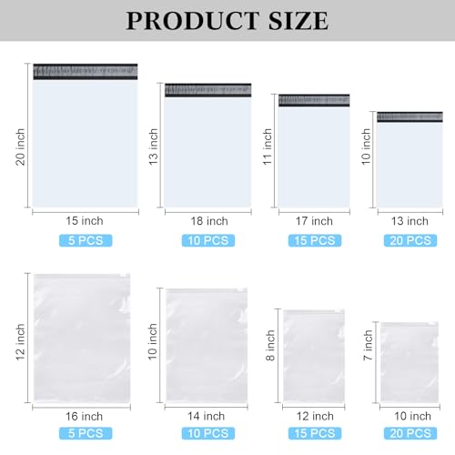 Outus 50 Pcs Mailers with 50 Pcs Poly Clothes Packaging Bags 4 Sizes Self Adhesive Shipping Mailers Frosted Plastic Bags for Clothing Small Business Flexible Mailing(Zipper,Multiple Size) - size: Multiple Size, style: Zipper