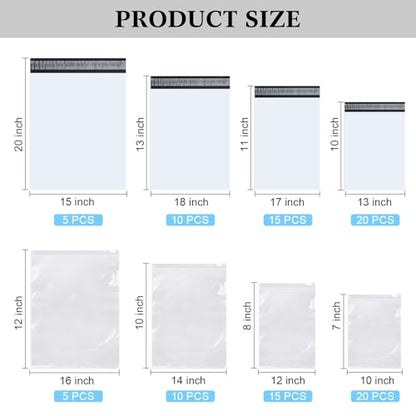 Outus 50 Pcs Mailers with 50 Pcs Poly Clothes Packaging Bags 4 Sizes Self Adhesive Shipping Mailers Frosted Plastic Bags for Clothing Small Business Flexible Mailing(Zipper,Multiple Size) - size: Multiple Size, style: Zipper