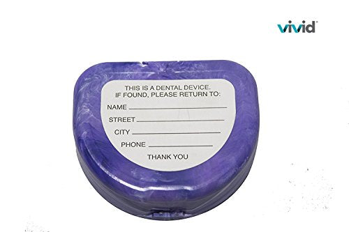 Orthodontic Retainer Case With Hinged Lid Snaps, Portable Denture Cases, Mouthguard Case for Retainer and Dentures (Purple Marble)