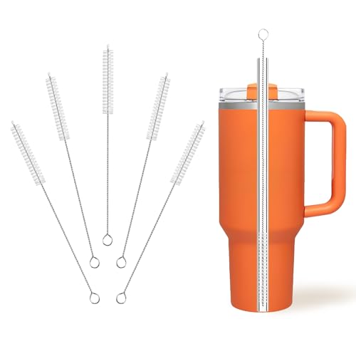 Cleaning Brushes for Reusable Drinking Straws, Set of 5, Long Wire Handle, Bottle and Straw Cleaner for Stanley Mug, Sippy Cup, Water Bottle and Tubes, Reusable and Flexible - color: white00001