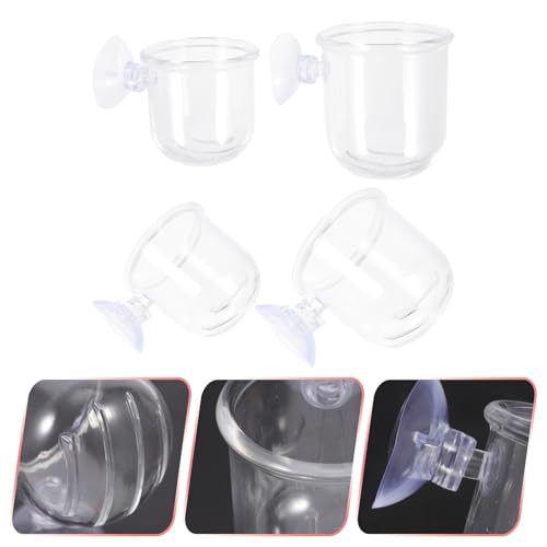 VALICLUD 4pcs Glass Feeding Cups Fish Food Dish Water Grass Container Aquarium Tank Feeder Multi-Function Fish Feeding Food Holder for Betta and Shrimp
