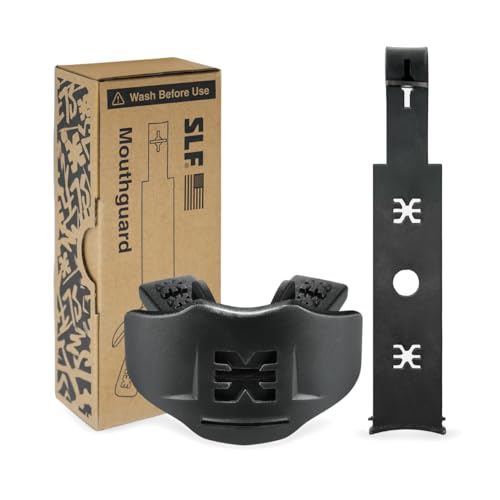 SLEEFS Soft Football Mouth Guard 2.0 - Youth Mouthguard with Strap (Removable) - Lip/Teeth Protector Mouthpiece - No Boil - for Youth/Adults, Maximum Air Flow for Flag Football, Lacrosse - Black - color: Black