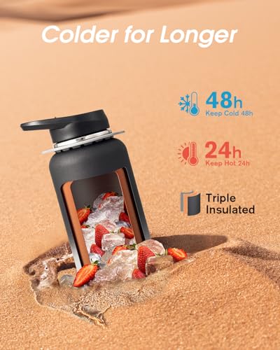 Coolflask 32 oz Water Bottle Insulated Stainless Steel with Strap - color: Piano Night, size: 32 Ounces