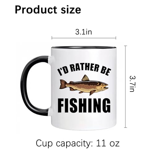 Ceramic Mug Novelty Cup - Funny Gift for Father's Day Fishing Lovers or Men Him Dad Grandpa Fisherman - I'D Rather Be Fishing - 11 oz Coffee Mug White and black Tea Cup