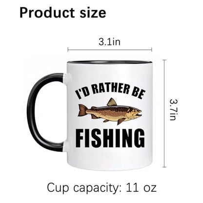 Ceramic Mug Novelty Cup - Funny Gift for Father's Day Fishing Lovers or Men Him Dad Grandpa Fisherman - I'D Rather Be Fishing - 11 oz Coffee Mug White and black Tea Cup