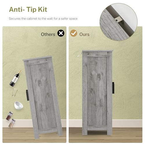 Iwell Storage Cabinet with 2 Doors and 4 Adjustable Shelves, Buffet Cabinet with Storage, Floor Cabinet for Living Room, Entryway, Kitchen, Rustic Gray
