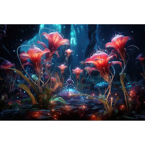 Aquarium Background Beautiful Red Translucent Flowers Terrarium Background Abstract Fantasy Plants Underwater World Tank Poster Glowing Flowers Foggy Forest Fish Tank Background Decors Vinyl 30x18in