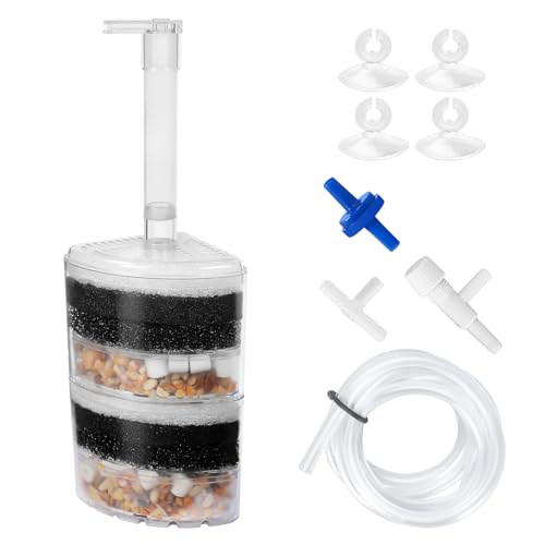 AQUANEAT Aquarium Air Driven Corner Sponge Filter for Nano Fish Tank with Tubing, Valves and Suction Cups, up to 40 Gallon - size: Large