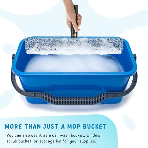 Bucket for Household Cleaning, 3 Gallon Plastic Rectangle Water Bucket with Handle for Mopping, Car and Window Washing, Blue