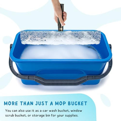 Bucket for Household Cleaning, 3 Gallon Plastic Rectangle Water Bucket with Handle for Mopping, Car and Window Washing, Blue