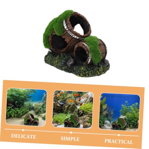 BESPORTBLE Broken Barrel Aquarium Decor Resin Fish Hiding House Betta Fish Cave Ornament with Moss Landscaping and Shrimp Aquarium Hideout