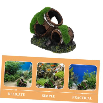 BESPORTBLE Broken Barrel Aquarium Decor Resin Fish Hiding House Betta Fish Cave Ornament with Moss Landscaping and Shrimp Aquarium Hideout