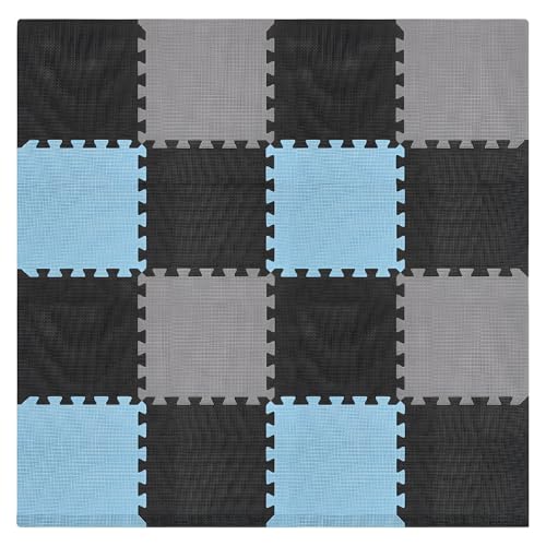 We Sell Mats Interlocking Foam Floor Tiles - 3/8" Thick Blue Mix 18-Pack - color: Sky Mix, size: 18 Square Feet (18 Tiles)