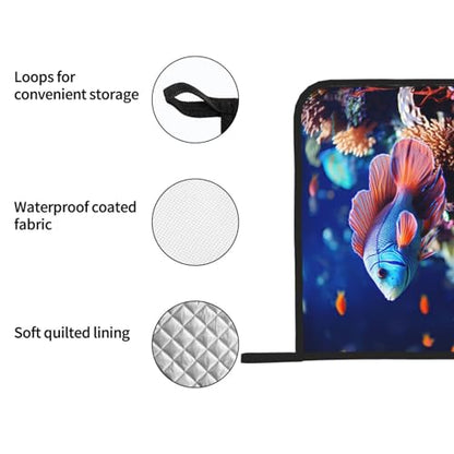 Coral Reef Fish Aquarium Pot Holders Set of 2 Kitchen Potholders with Pocket Heat Resistant Hot Pad Table Pads Non Slip Trivet for Cooking Baking Camping