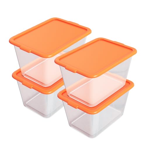 Storage Totes with Lids - Made in USA 14.5-Gallon (58-Quart) 4-Pack Orange Storage Bins with Lids Plastic Storage Containers Large Storage Boxes for Organizer Orange/Clear - color: Clear Body/Orange Lid