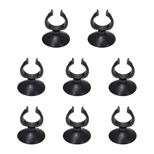 Aquarium Suction Cups, Fish Tank Suction Cups Clips Airline Tube Holders Clamps (Plastic, 8Pcs, Black) for 1.1" Fish Tank Airline Tubing Binding Moss Shrimp Nest, 28x45MM
