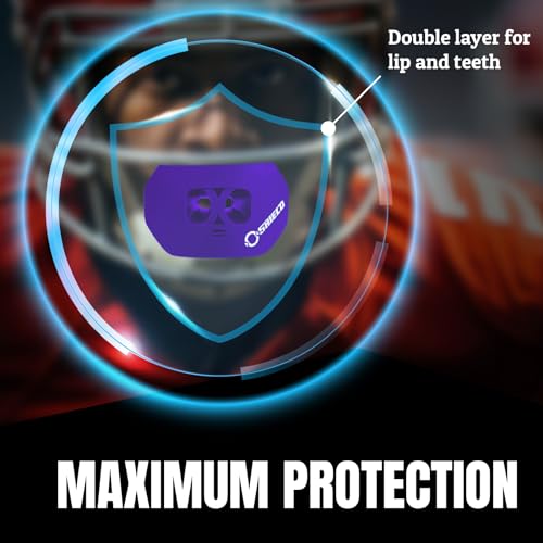 O Shield Core Football Mouth Guard, Detachable Strap | Football Mouth Guard with Detachable Strap — No-Boil Ready Fit, BPA-Free, Brace-Friendly, Includes Carrying Case - color: Purple