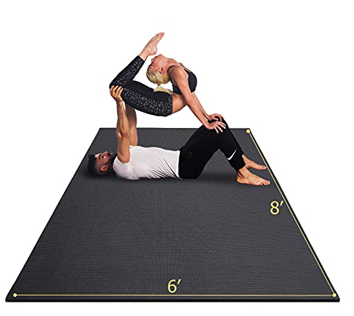 GXMMAT Large Yoga Mat 12'x6'/10'x6'/6'x8'(7mm), Extra Thick Workout Mats for Home Gym Flooring, Ultra Comfortable Non-Slip Quick Resilient Barefoot Wide Exercise Mat for Pilates, Stretching,Meditation - color: Black Real, size: 6*8 FT